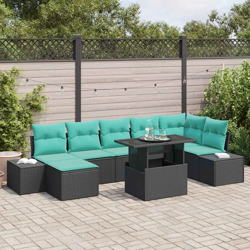 Set Divano da Giardino 8 pz Nero polyrattan 3357969