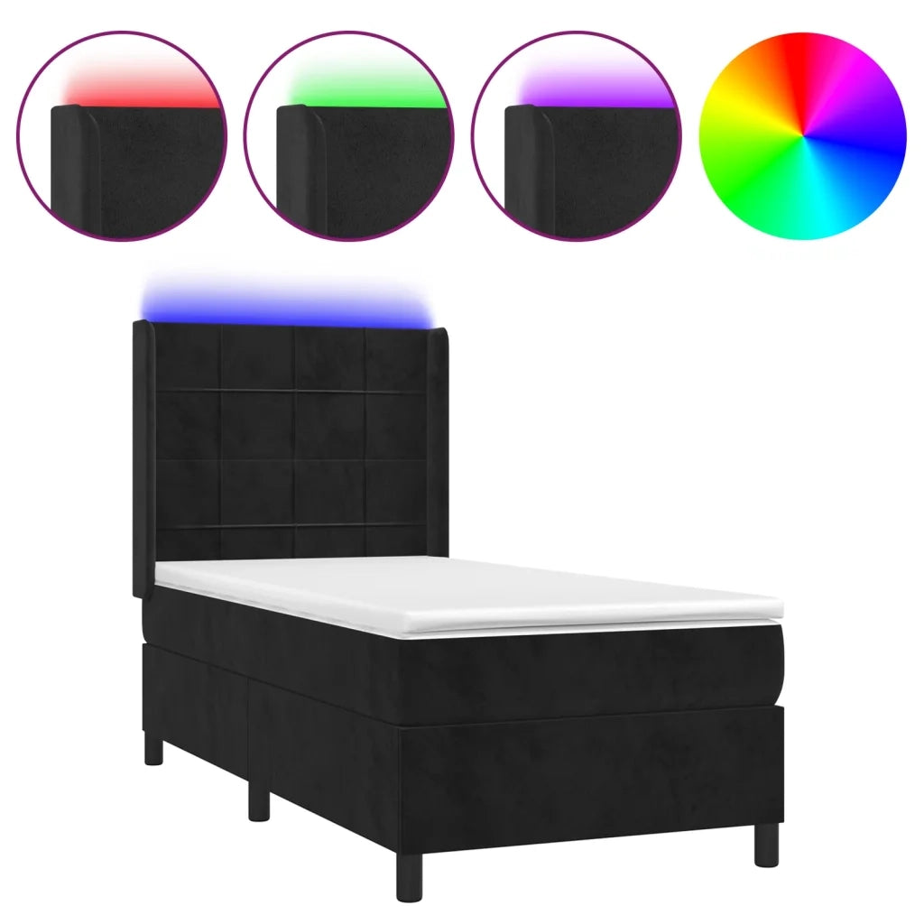 Letto a Molle con Materasso e LED Nero 80x200 cm in Velluto 3139531