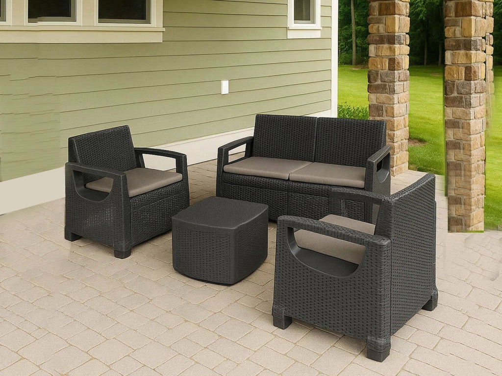 Salottino Outdoor Triulzi, set Salotto da Esterno 4 Posti Made in Italy, Grigio Antracite