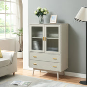 Credenza Susa con Vetrina e 2 Cassetti 120x80x40 cm Beige [en.casa]