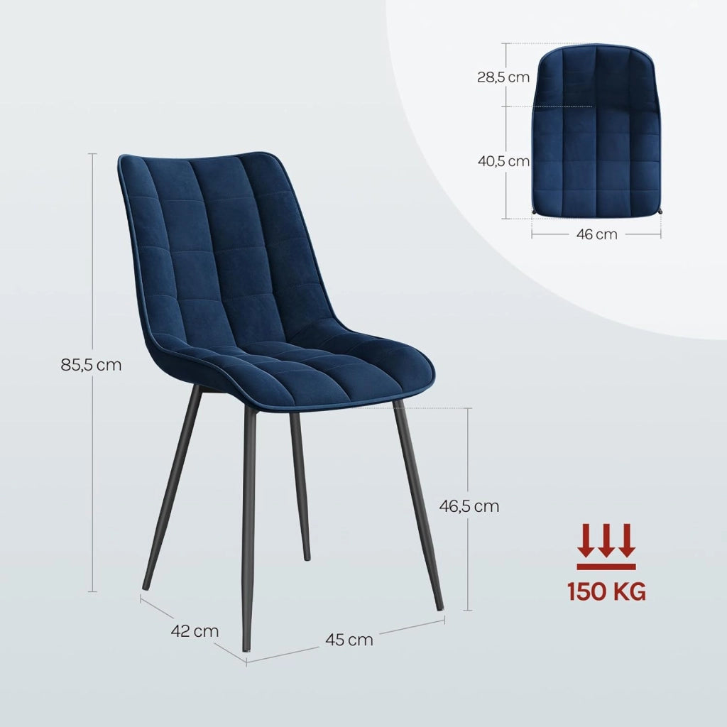 Sedie da Pranzo con Schienale senza Braccioli Sgabello in Velluto per Cucina Blu BH142bl-2