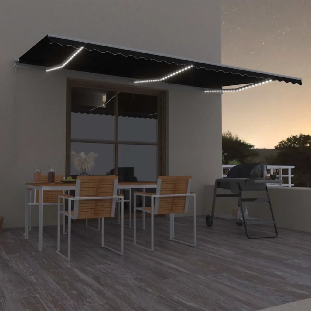 Tenda da Sole Retrattile Manuale con LED 600x300 cm Antracite 3068964