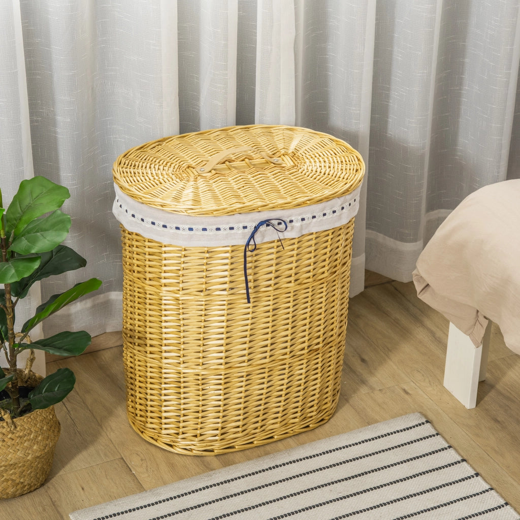 Cesto portabiancheria con coperchio in rattan naturale 100 L 51x38x57 cm