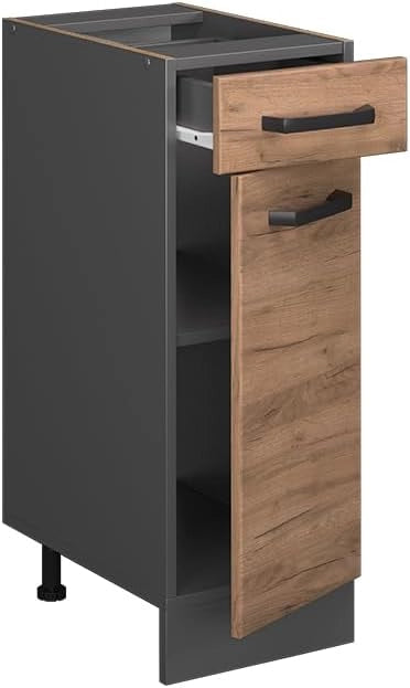 Mobiletto base per cucina R-Line, Quercia dorata, 30 cm senza piano di lavoro, per la libera combinazione all'interno di sistemi cucina modulari