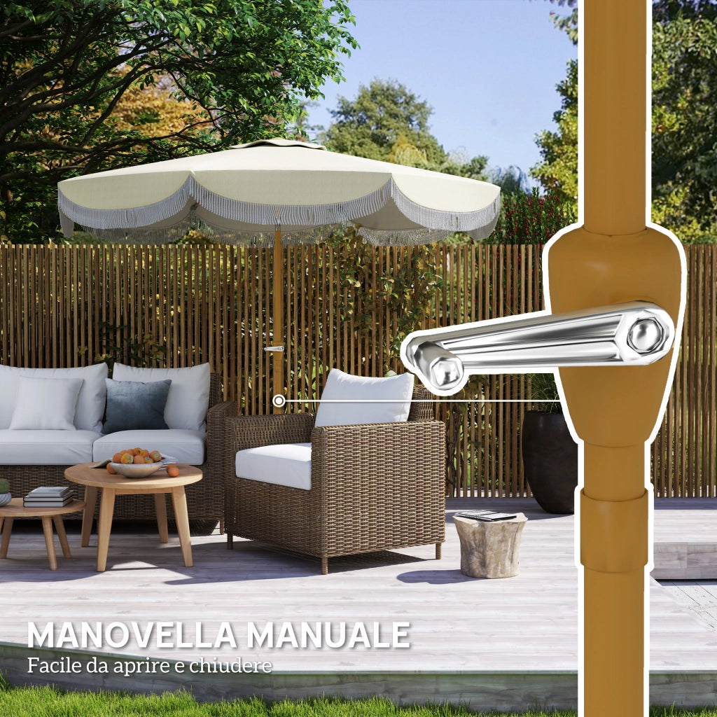 Ombrellone da Giardino Rotondo 2.7x2.4 m con Manovella, in Metallo e Poliestere, Beige