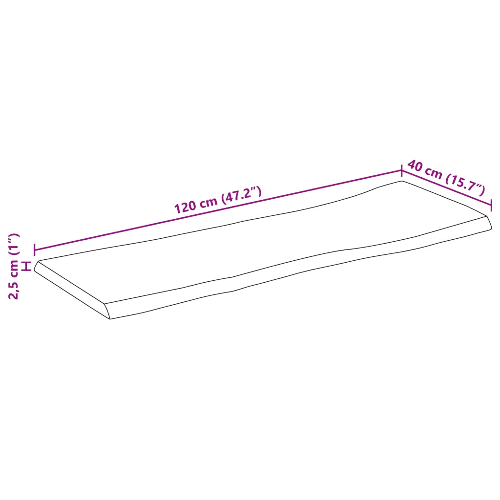 vidaXL Piano Tavolo Bordi Vivi 120x40x2,5 cm Legno di Mango Grezzo
