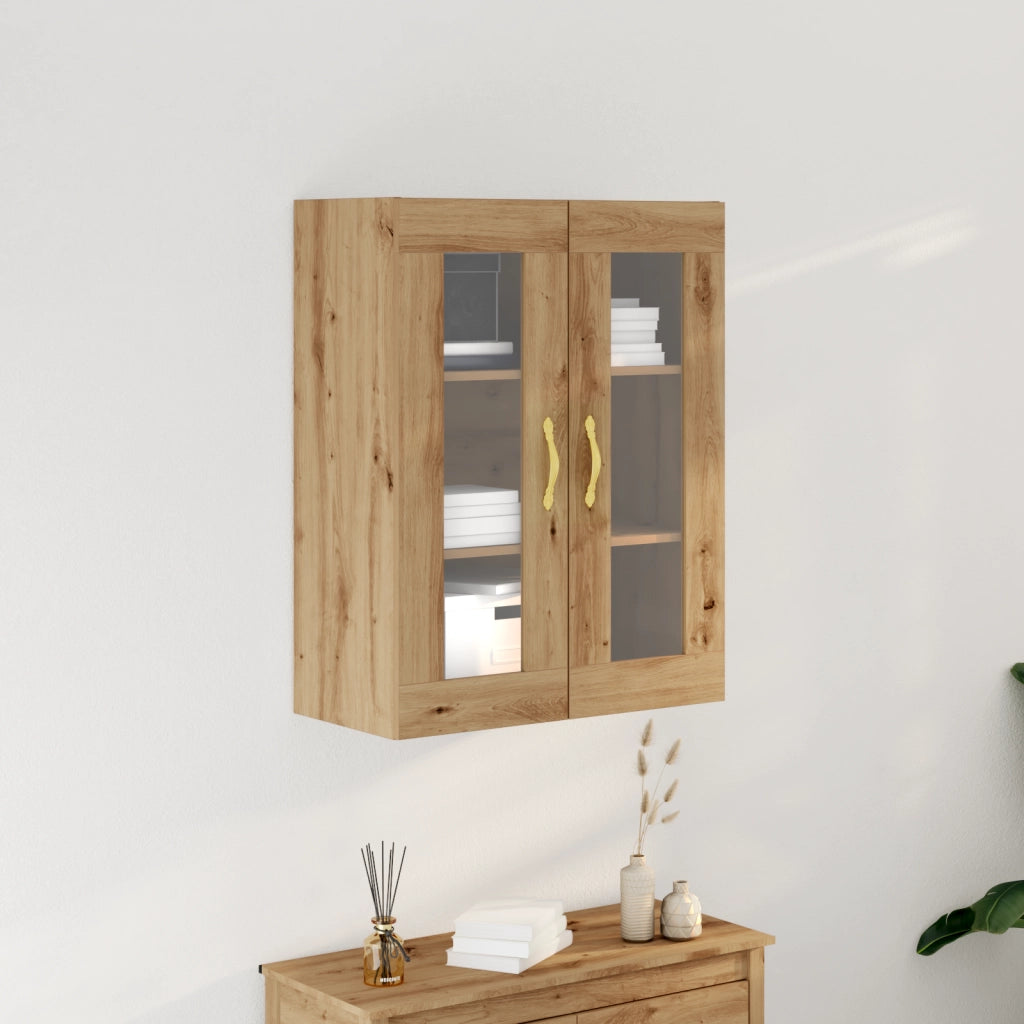 Armadio da muro con ante in vetro in rovere artigianale 69,5x34x90 cm