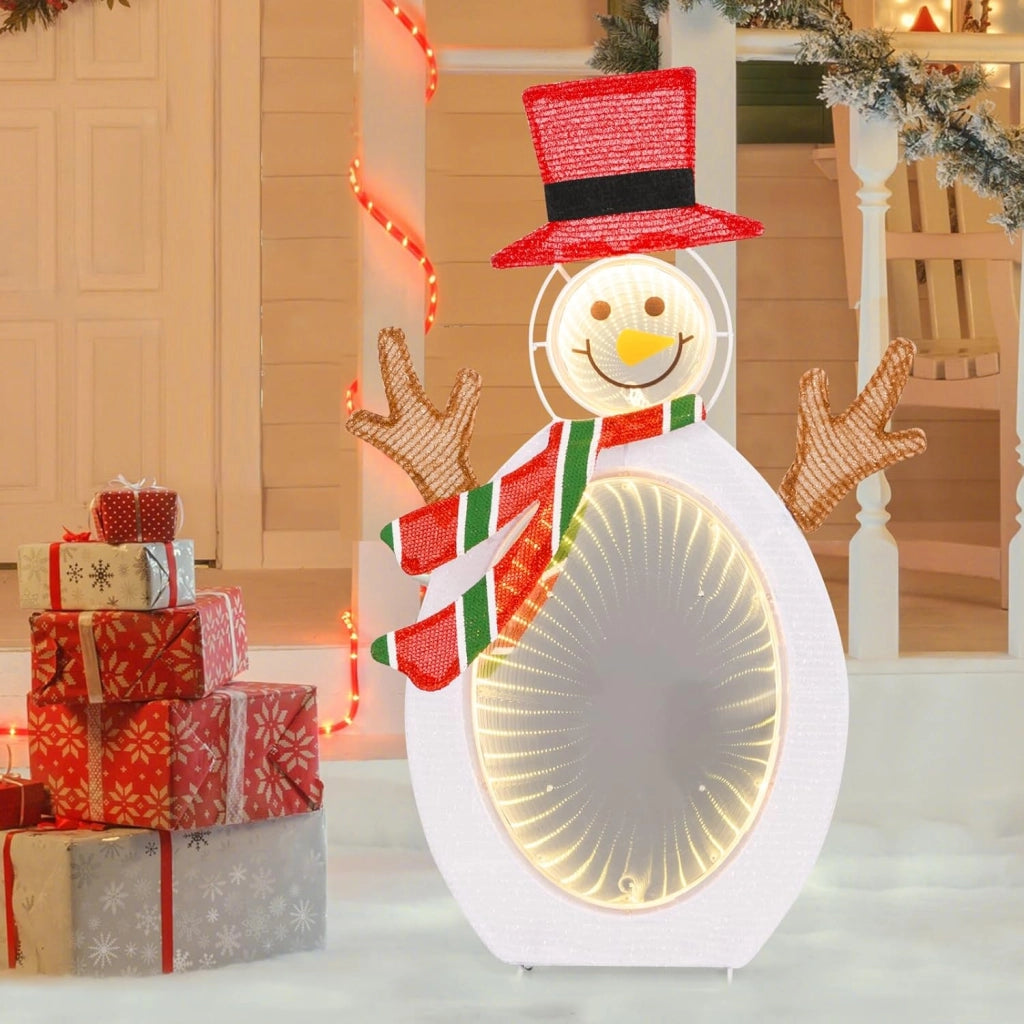 Pupazzo di Neve Illuminato, Decorazione Natalizia con 75 Luci LED, Cappello Rosso e Sciarpa, per Giardino, Cortile e Prato