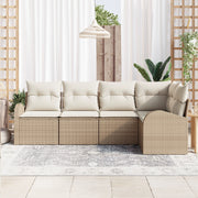 Set di divani da giardino 5 pezzi con cuscini - Rattan Polyrattan Beige
