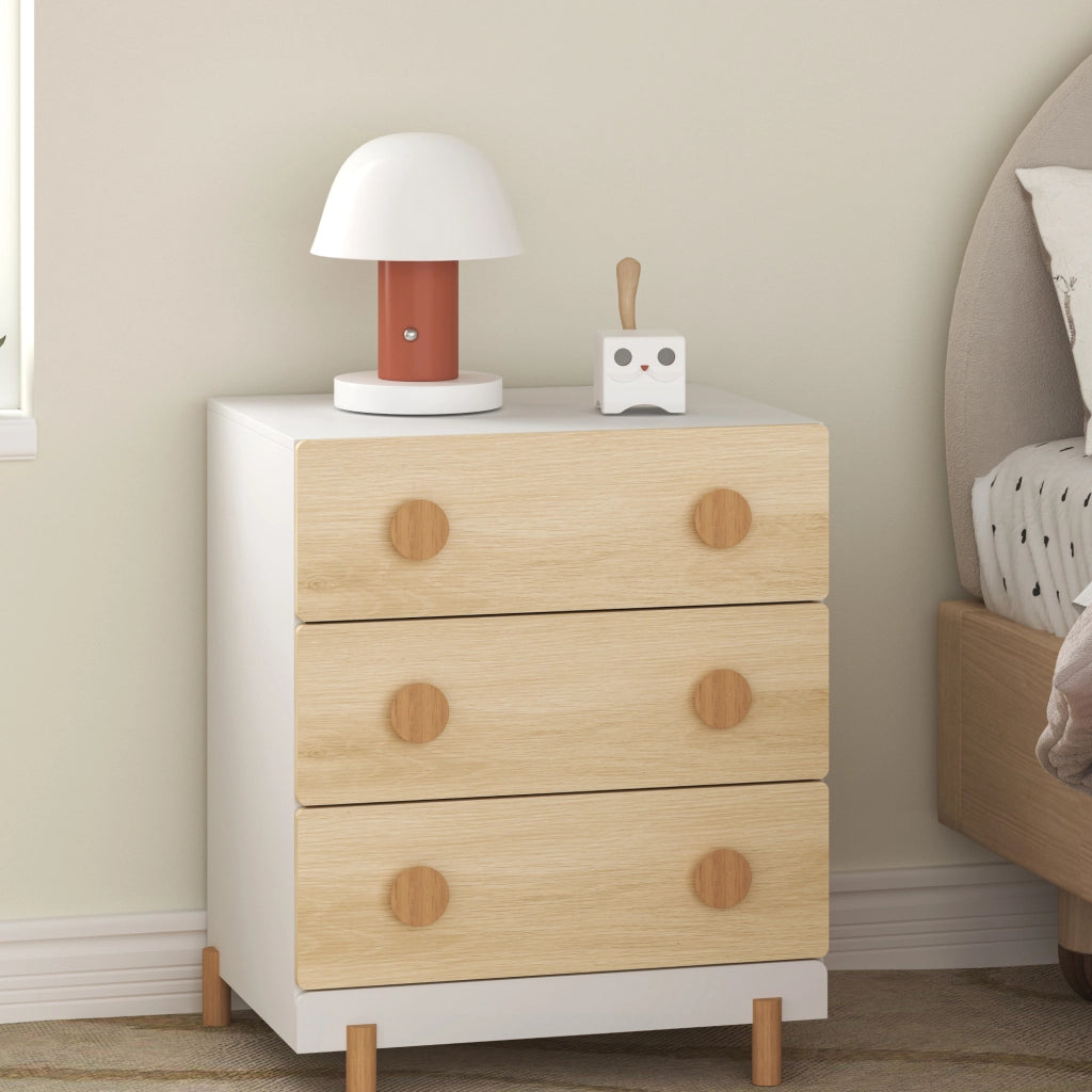 Cassettiera Vaarentaa per Cameretta con 3 Cassetti 66x55x41 cm - Bianco/Effetto Rovere [en.casa]