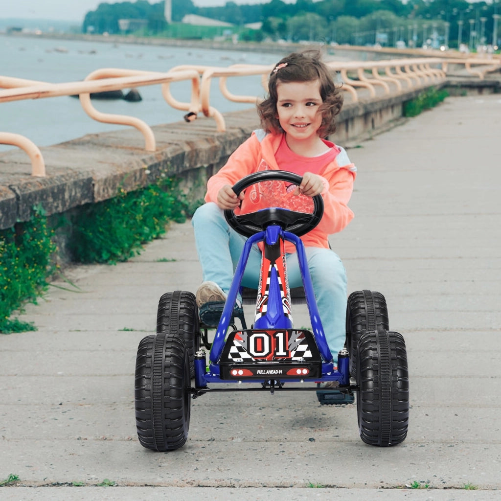 Go kart giocattolo con sedile regolabile e freno a mano stabile, Go kart a pedali robusti sicuri per bambini Blu-Go Kart