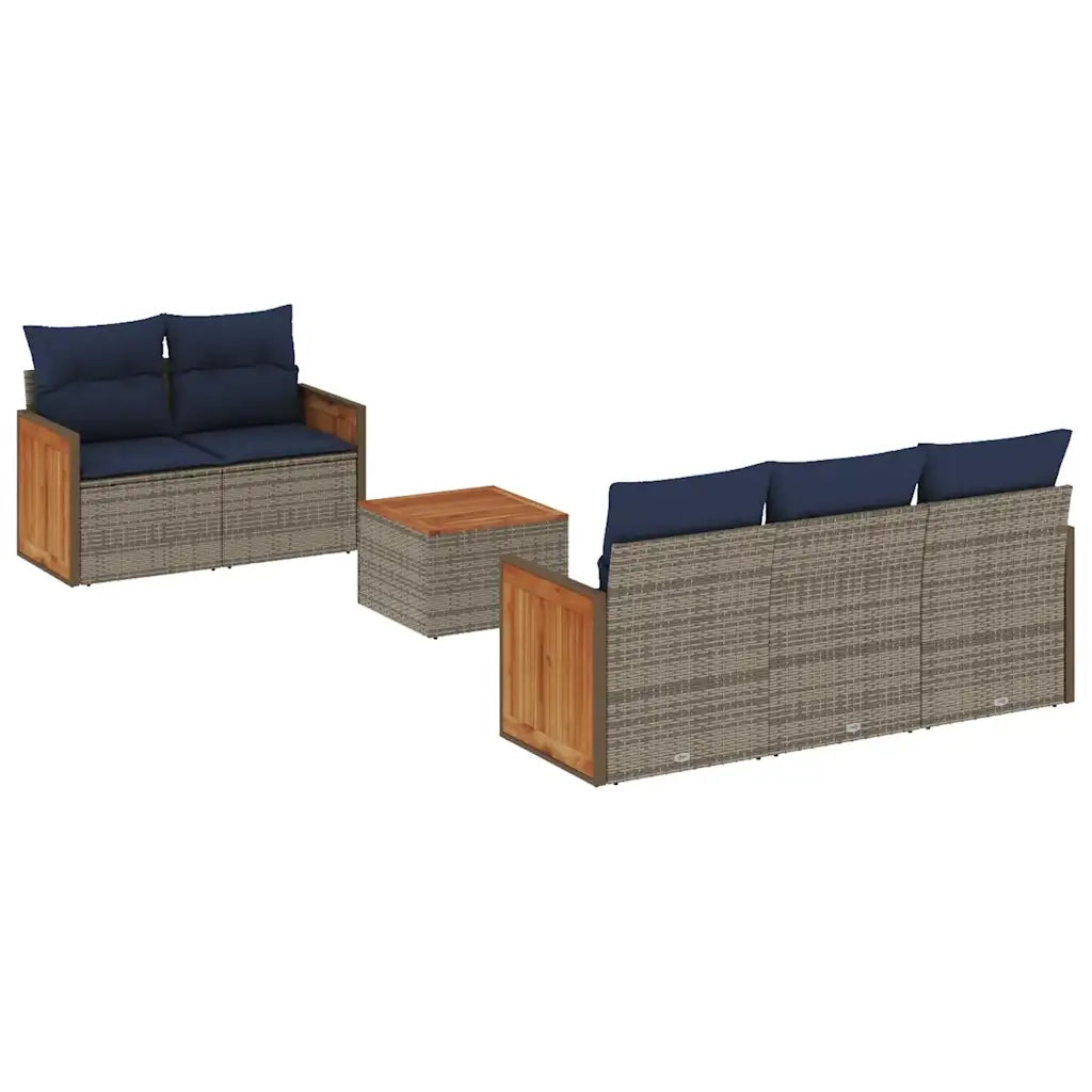 Set Divani da Giardino 6 pz con Cuscini Grigio in Polyrattan 3227468