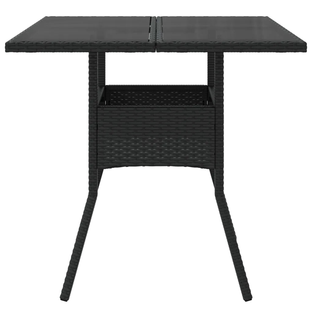 Tavolo da Giardino Piano in Vetro Nero 80x80x75 cm Polyrattan 365521