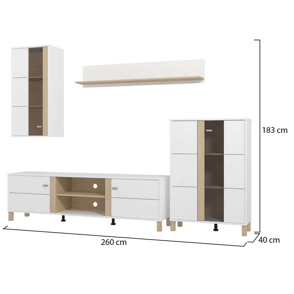 Mobile Soggiorno Albese, Parete Attrezzata Modulabile, 260x40x183h cm Bianco Opaco