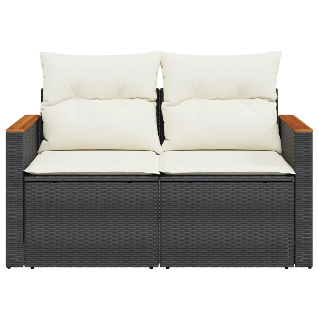 Divano da Giardino con Cuscini a 2 Posti-Sofa da Giardino-Divano da esterno Nero in Polyrattan 848527