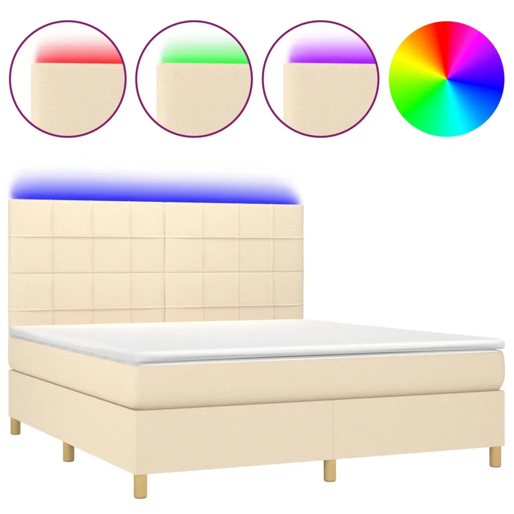 Letto a Molle con Materasso e LED Crema 160x200 cm in Tessuto 3135450