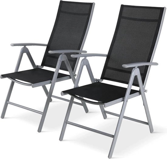 Set di 2 Sedie da Giardino - Sedie Pieghevoli - 7 Posizioni Regolabili - Struttura in Alluminio - Peso Massimo di Carico 120kg - Nero