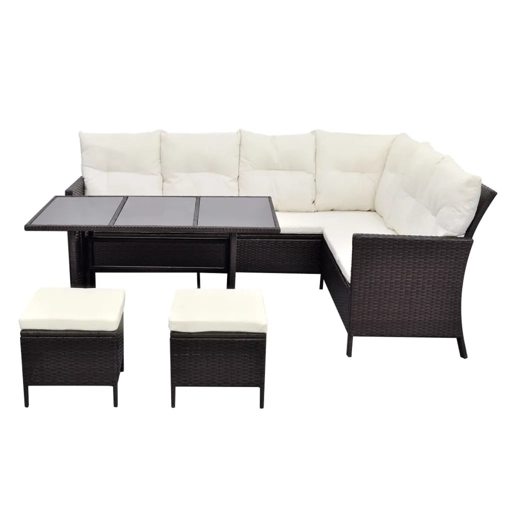 Set Divani da Giardino 4 pz con Cuscini in Polyrattan Marrone 43095