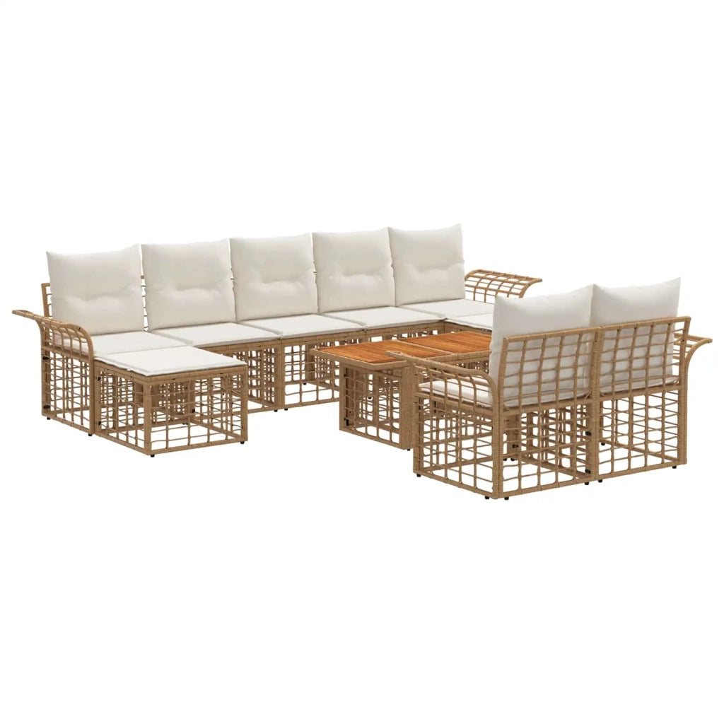 Set Divano da Giardino 10 pz Naturale e Bianco Crema polyrattan 3438018