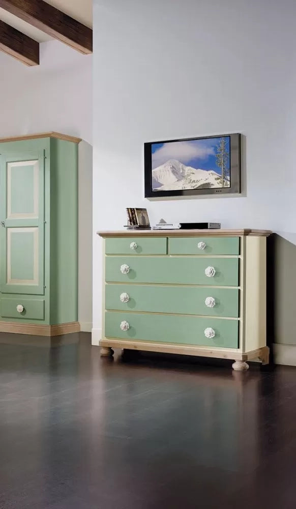 Como 5 cassetti in legno verde e miele l.118 p.52 h.99 (2212) - Mobili 2G