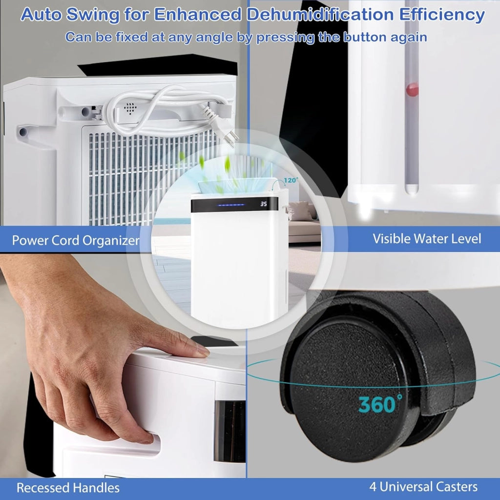 Deumidificatore Elettrico Silenzioso 25L/Giorno, con Indicatore di Umidità, 4 Modalità, 2 Metodi di Scarico, Serbatoio dell'Acqua da 5,5L, Timer 0-24 Ore, per Soggiorno, Camera, Ufficio