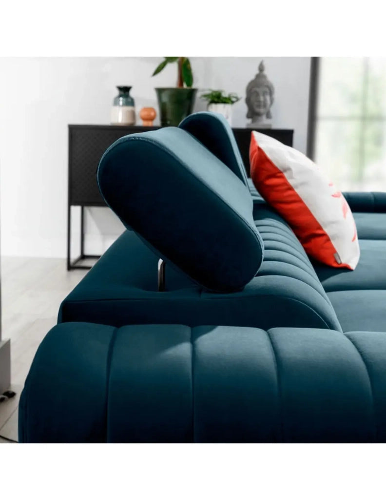 Divano angolare destro Blu scuro convertibile 3 posti JAYSON con contenitore integrato