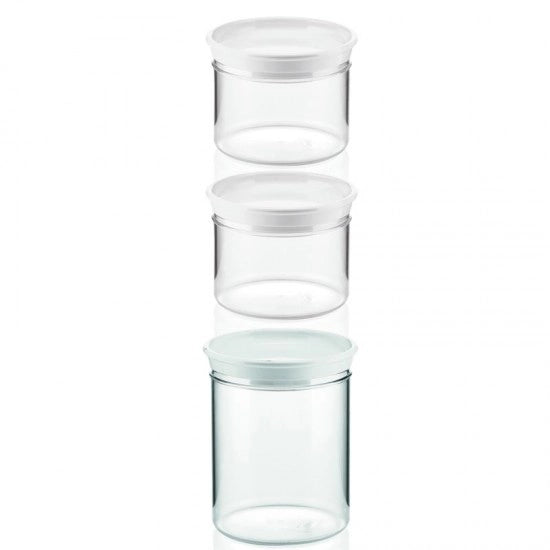 Set di 3 barattoli con tappo bianco