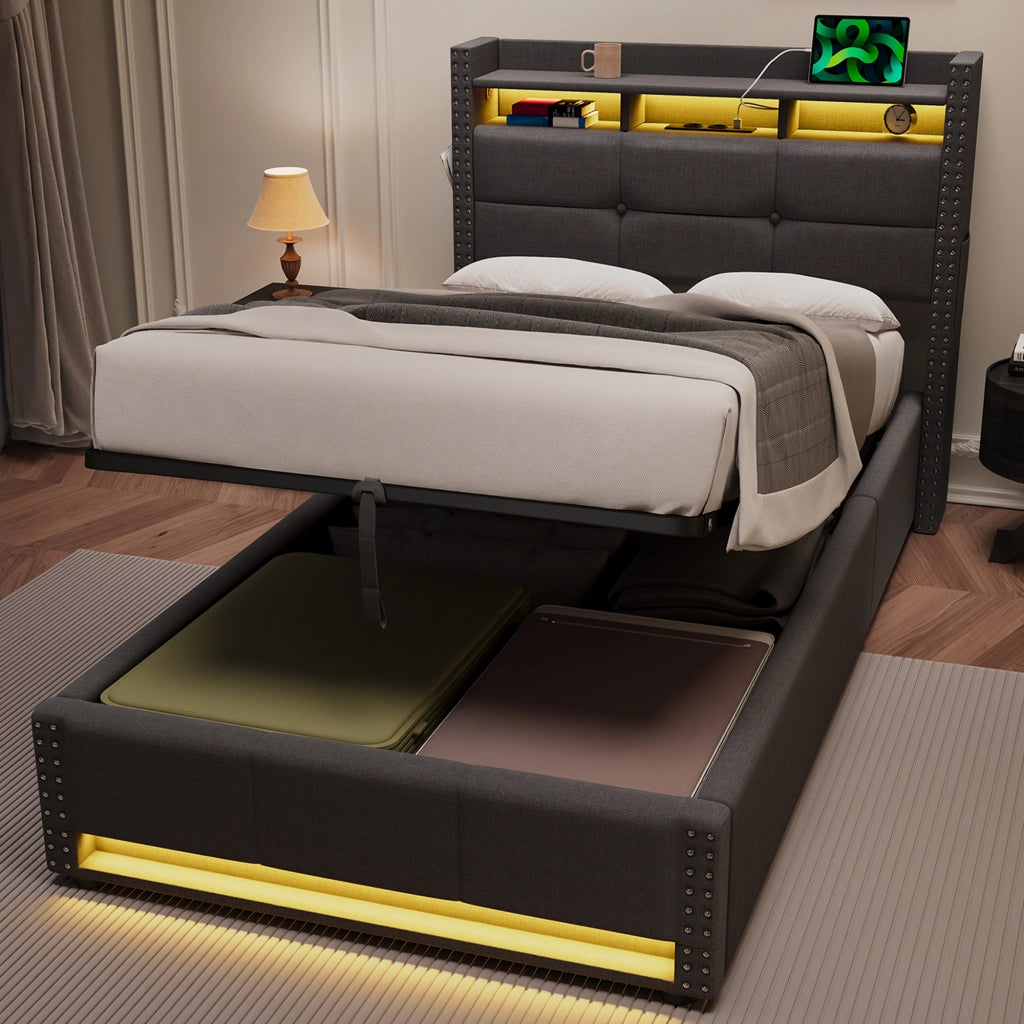 Letto contenitore 90x200 cm, colore grigio