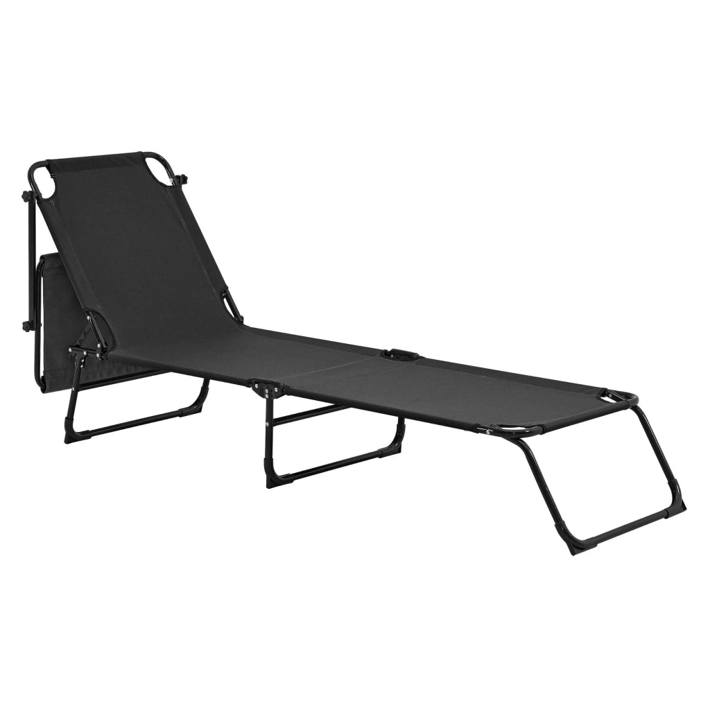Lettino prendisole pieghevole con parasole acciaio PVC poliestere 187 cm nero 03_0000990