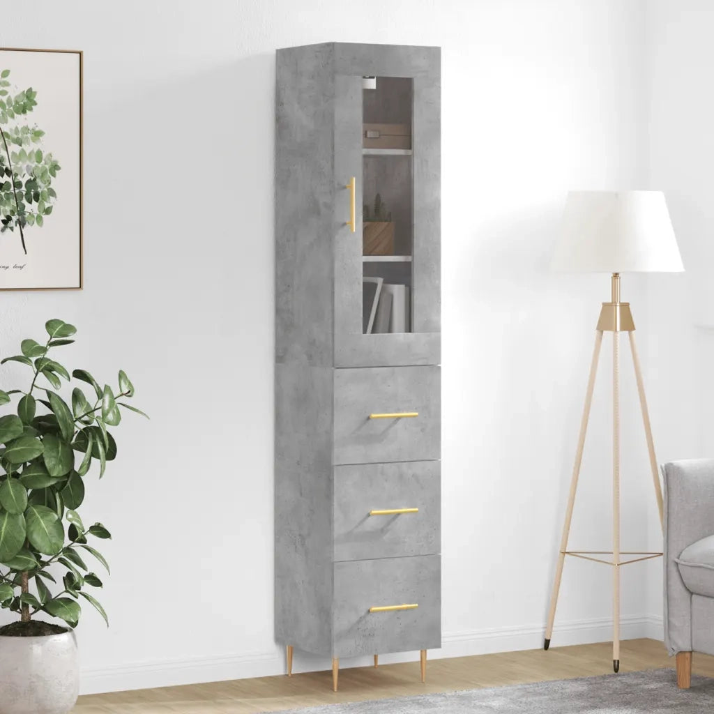 Credenza | Madia | Buffet da pranzo | Armadio da pranzo Grigio Cemento 34,5x34x180 cm in Legno Multistrato