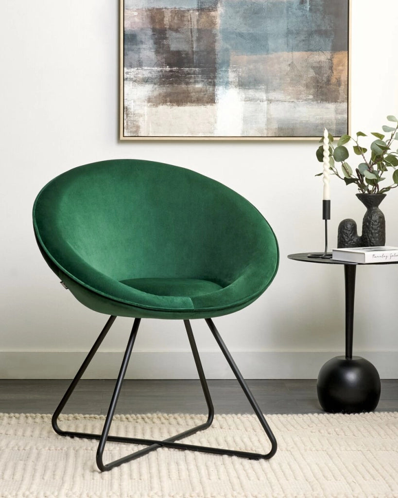 Sedia da salotto Verde Rivestimento in velluto Seduta rotonda Retro Minimalista