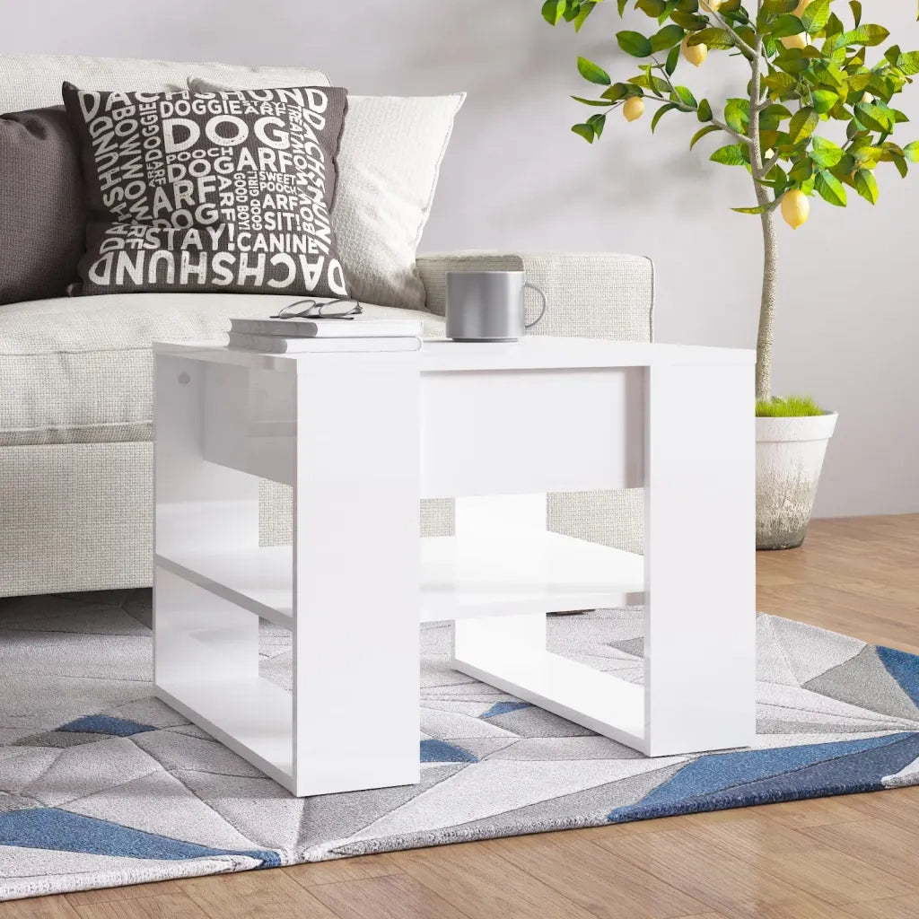 Tavolino Salotto Bianco Lucido 55,5x55x45 cm Legno Multistrato 810914