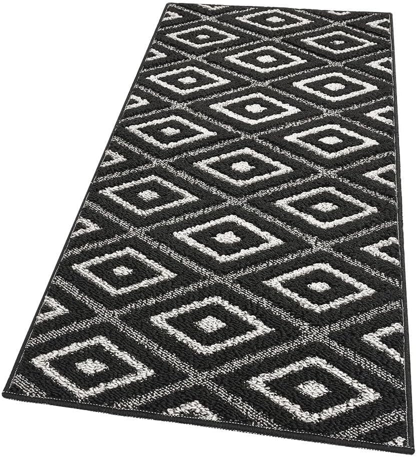 Tappeto Casa Cucina Rombi 3D 50X80 Cm Bordato Moderno Assorbente Antiscivolo Nero