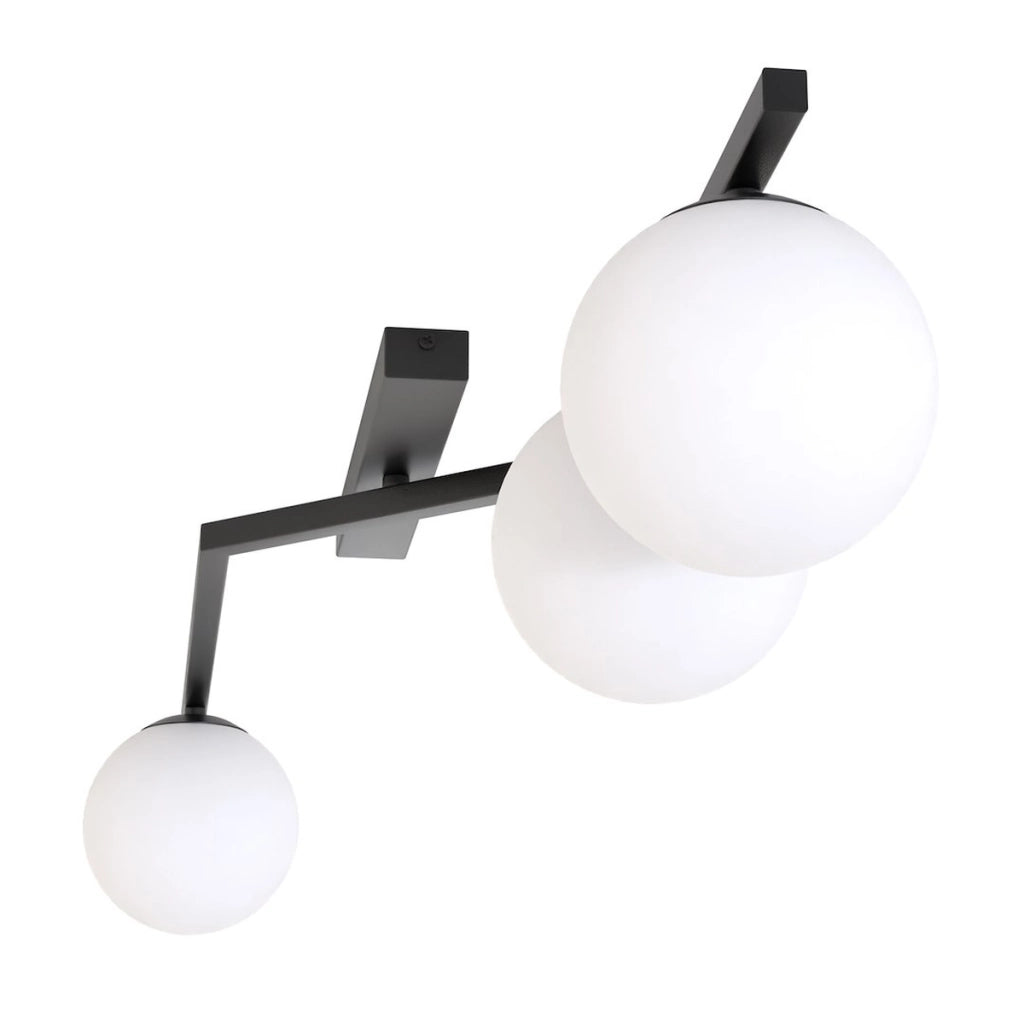 Lampada a sospensione Naton in acciaio nero con sfere in vetro opale