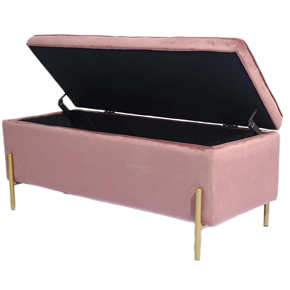 Cassapanca Pouf Contenitore Panca Sgabello Poggiapiedi in Tessuto Velluto Rosa
