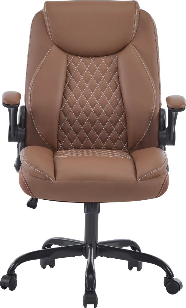 Sedia da ufficio ergonomica in pelle con supporto lombare braccioli ribaltabili e seduta imbottita marrone
