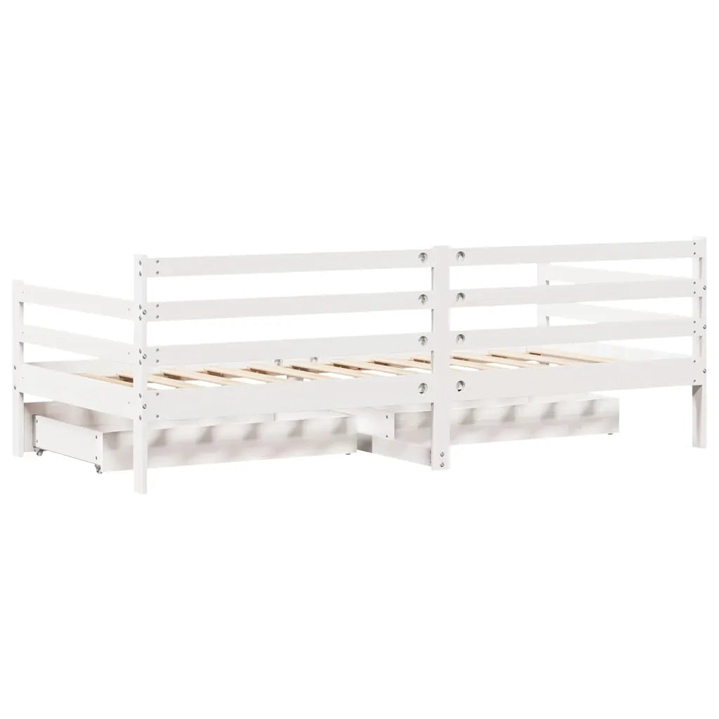 Letto singolo | Letto per adulti | Dormeuse con Cassetti Bianco 90x200 cm Legno Massello di Pino