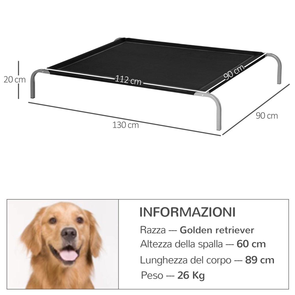 Cuccia per Cani Interno Esterno Tessuto Traspirante ¨C zephmum ¨C Nero 130x90x20cm