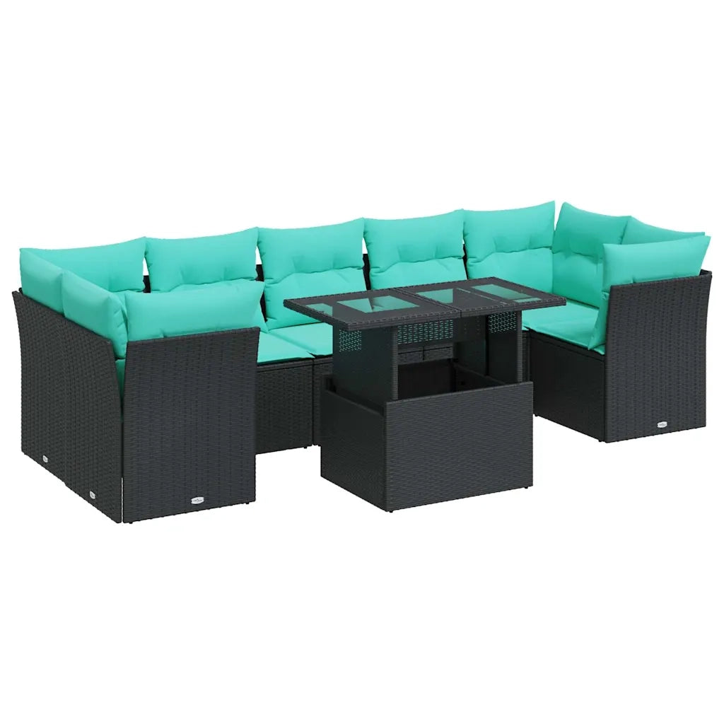 Set Divani da Giardino con Cuscini 8 pz Nero Polyrattan Acacia 3326118