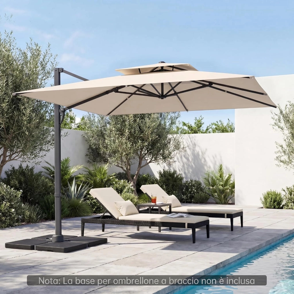 Ombrellone da Giardino 300 cm con Base a Croce, Ombrellone da Esterno Quadrato con Manovella, Rotazione 360°, 8 Stecche Metalliche Resistenti, per Balcone, Terrazzo e Piscina