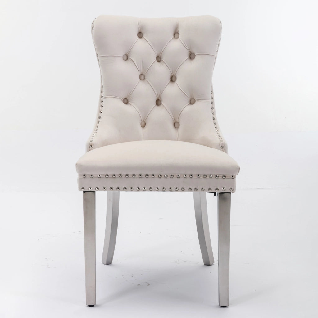 Sedie da Pranzo Imbottite in Velluto con Gambe in Metallo ¨C MINIMAL ¨C Set 2, Beige