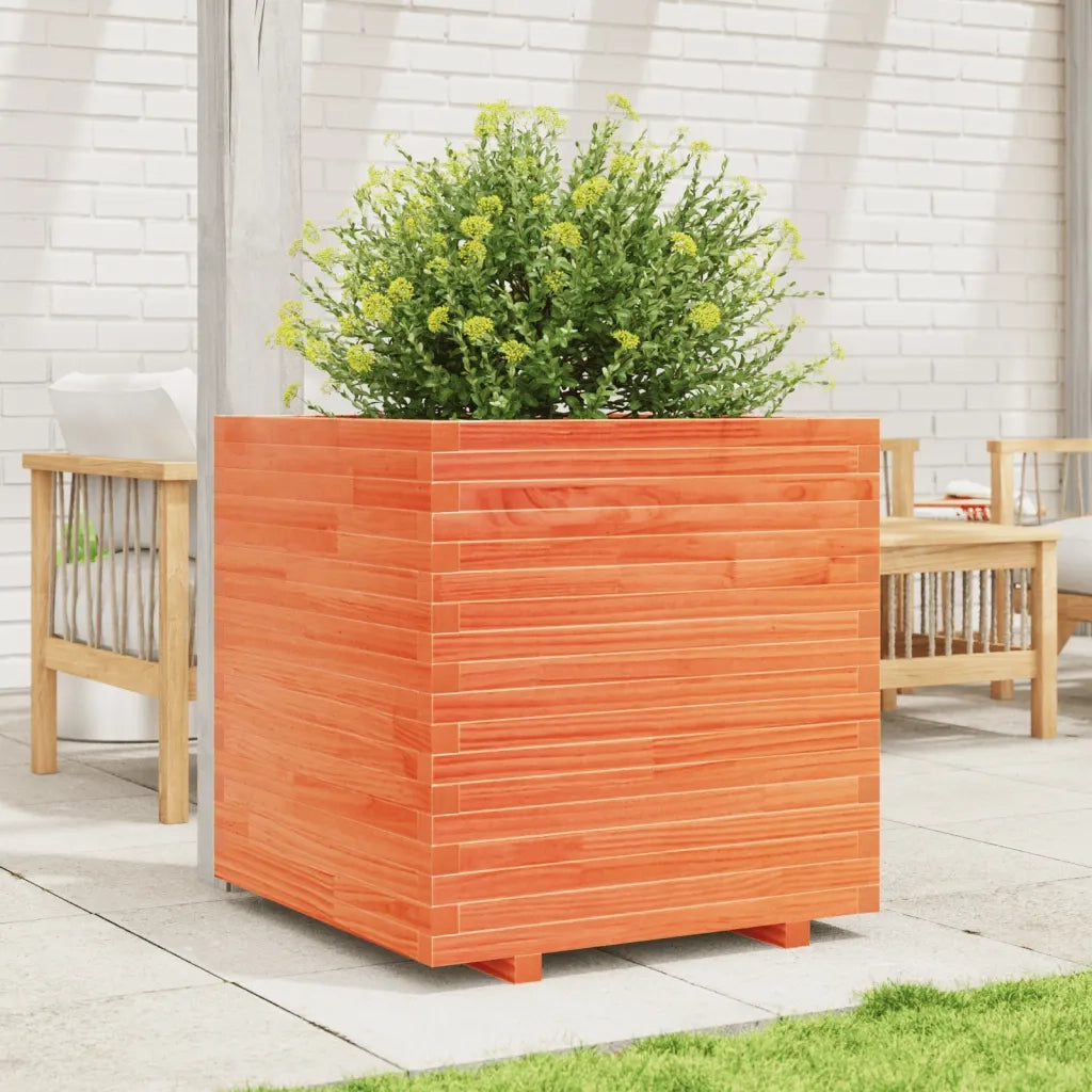 Fioriera | Cassetta per fiori | Vaso Giardino Marrone Cera 70x70x72 cm Legno Massello Pino