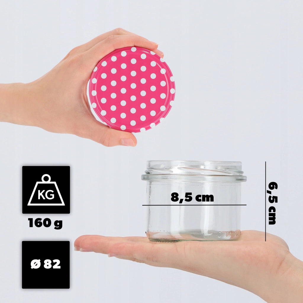 KADAX Tartu barattoli di vetro 235ml 50pz 82mm + coperchi "Piselli rosa"