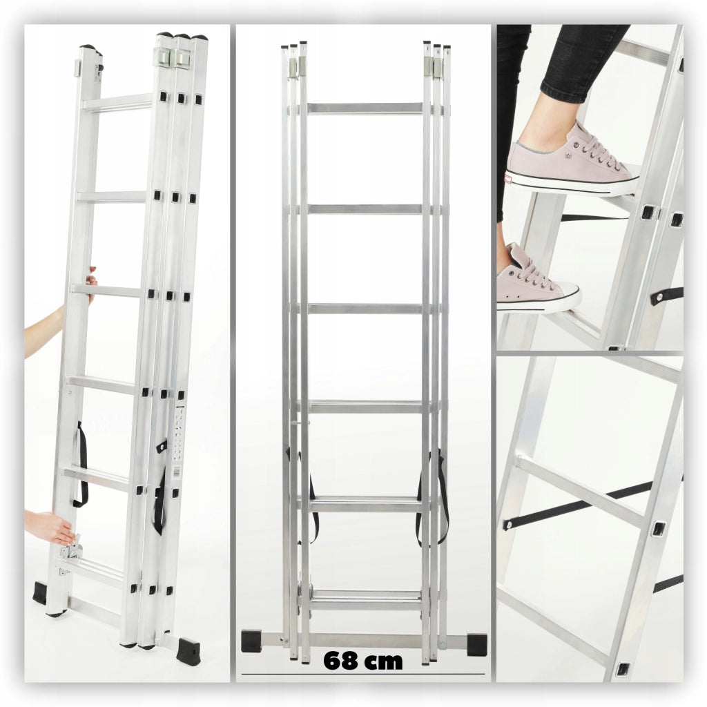 Scala universale in alluminio KADAX 3x6 pieghevole a doppia faccia, robusta + gancio