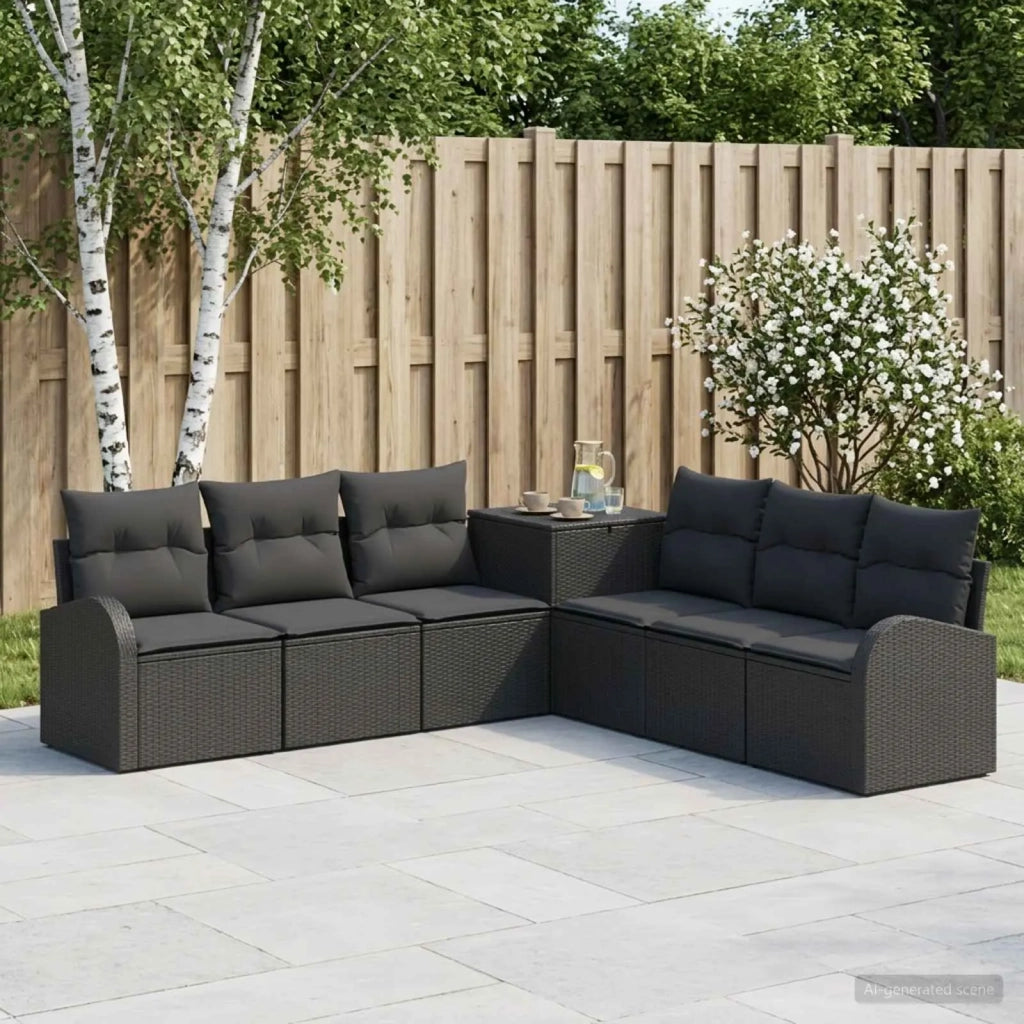 Set di divani 7 pz Nero Rattan sintetico e Acciaio 3448694