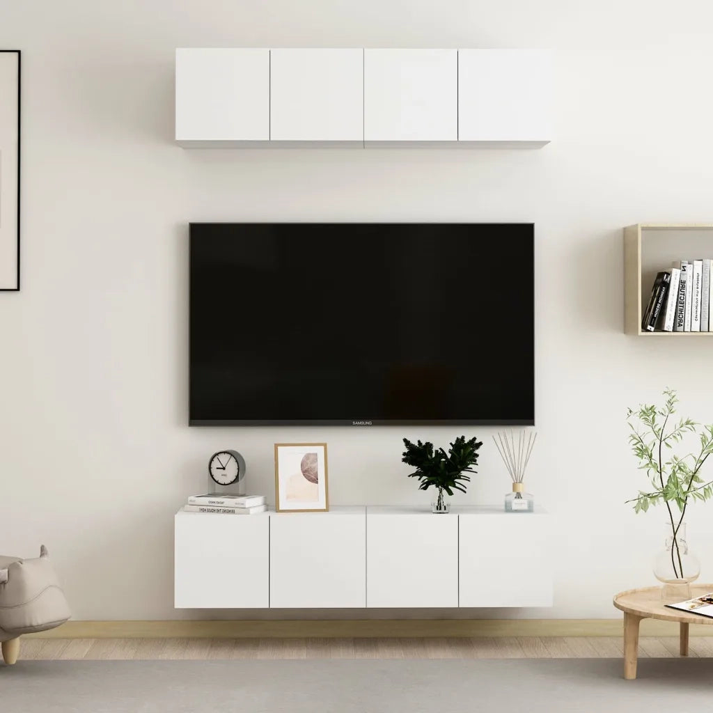 Mobili Porta TV 4 pz Bianchi 60x30x30 cm in Legno Multistrato 3074450