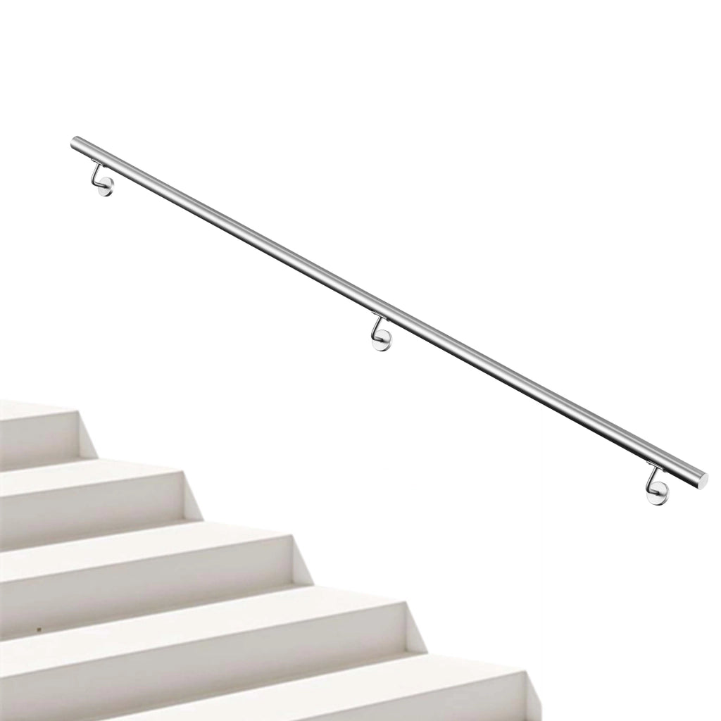 Corrimano a parete in acciaio kit inox AISI 304 argento, Lunghezza 200 cm, Ø 42,4 mm, per scale interni ed esterni