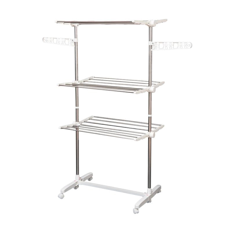 STENDINO PREMIUM A 3 PIANI REGOLABILE CON 6 RUOTE 80-142 X 55 X H152 CM