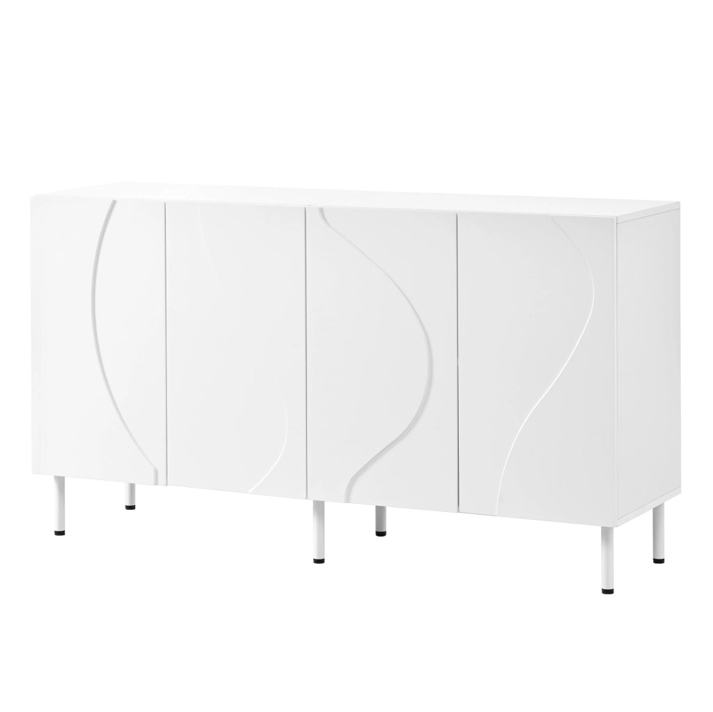 Credenza bianca 140 cm con ante curve e apertura push-to-open