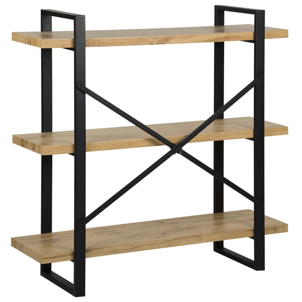 Libreria a 3 livelli in legno chiaro con struttura in metallo Nero Ripiani aperti contenitore Minimalista unità autoportante